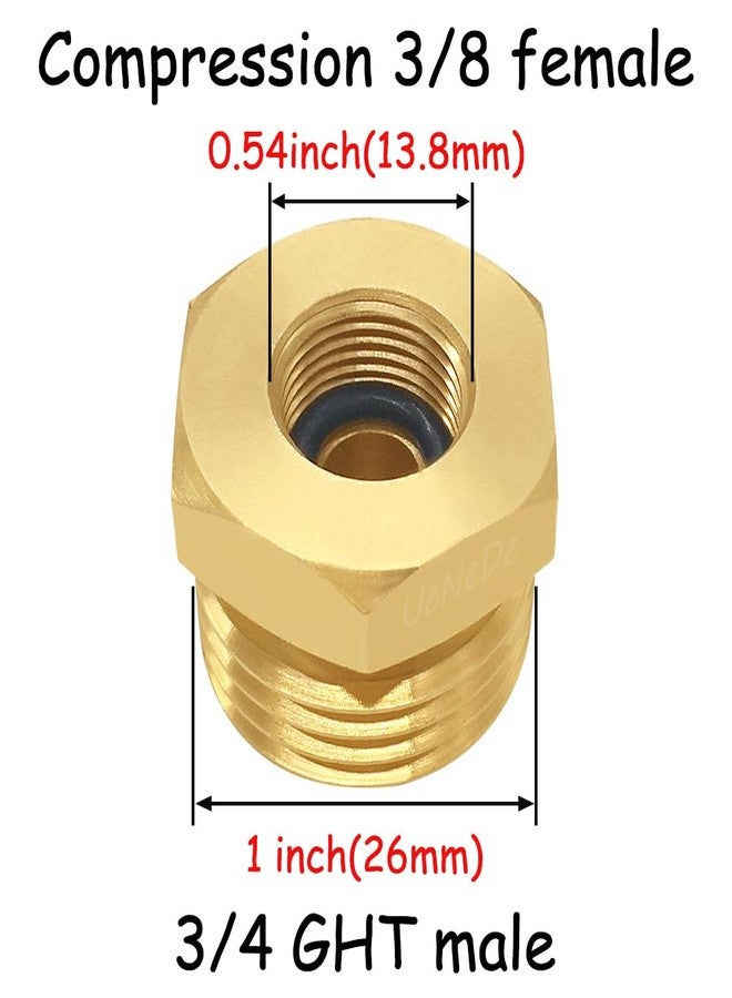 Uenede 2PCS Water Line Adapter, 3/4"GHT Male to 3/8" Compression Female Reducer Bushing, Brass Fitting for Kitchen Bathroom Faucet Supply Line Hose Stop Valve to Garden Hose with Rubber Washer - Image 2